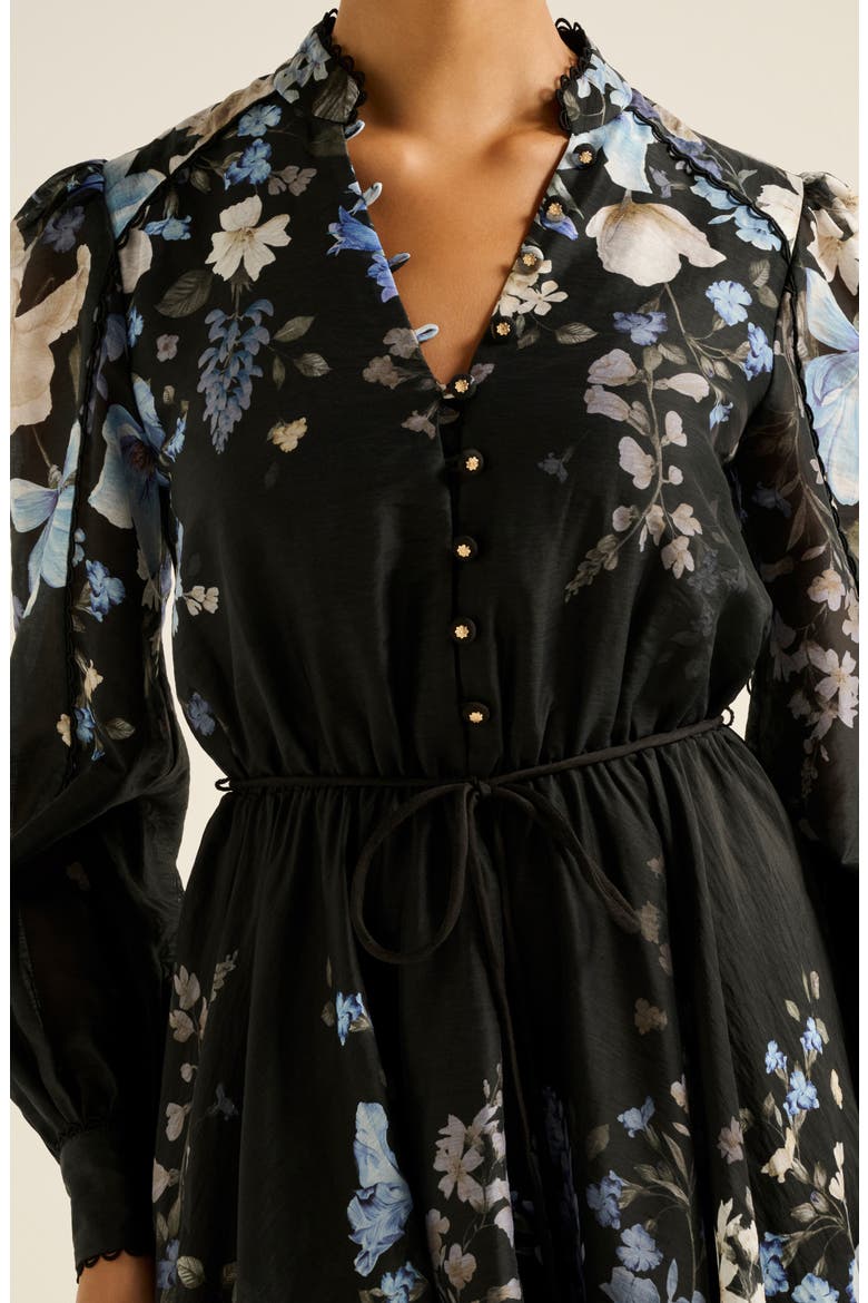 Vienna Lace Trim Belted Long Sleeve Shirtdress, Alternate, color, MILA FLORAL
