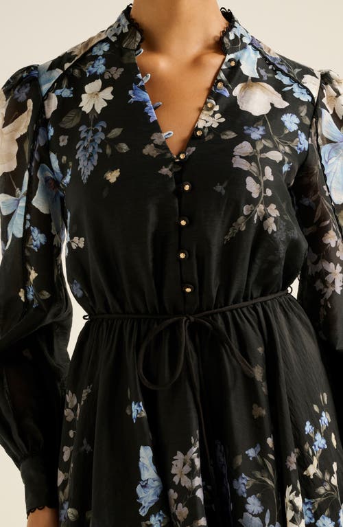 Ever New Vienna Lace Trim Belted Long Sleeve Shirtdress In Black