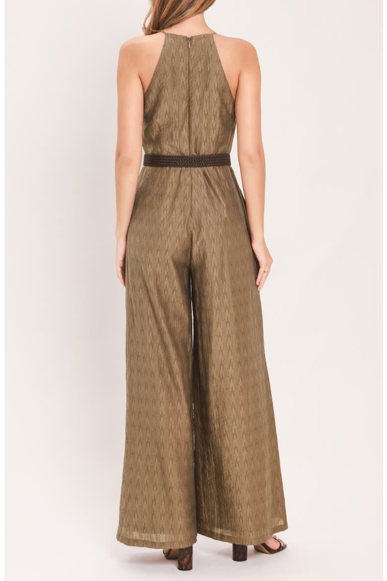 Halter Neck Belted Jumpsuit, Alternate, color, BROWN