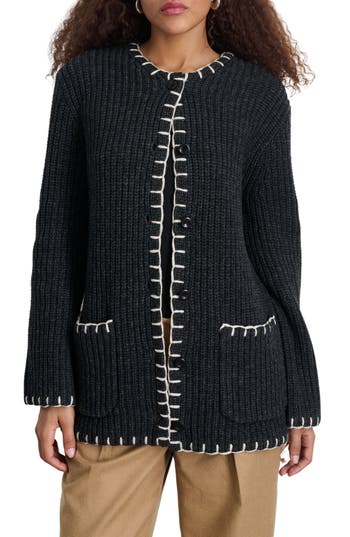 ALEX MILL ALEX MILL MAE WHIPSTITCH DETAIL WOOL BLEND CARDIGAN WITH REMOVABLE SCARF 