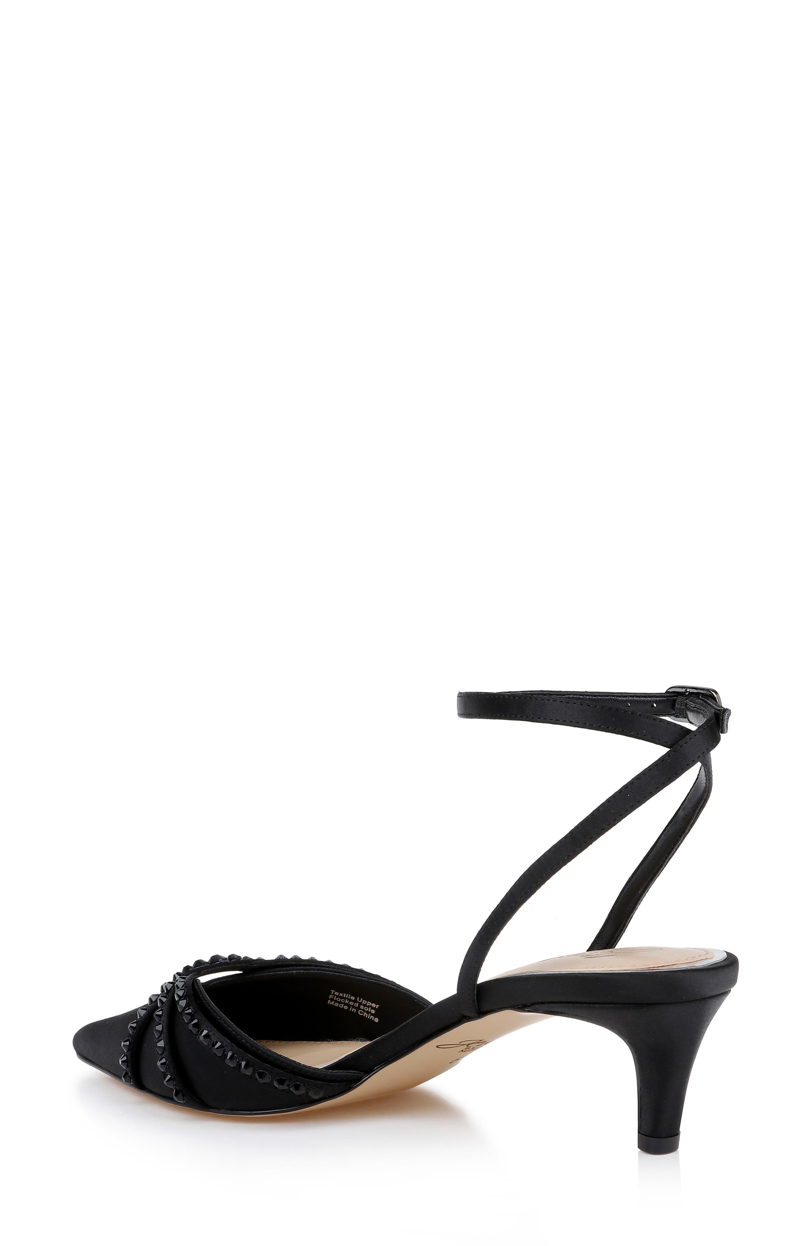 Jewel Badgley Mischka Indra Ankle Strap Pointed Toe Kitten Heel Pump, Alternate, color, Black Satin