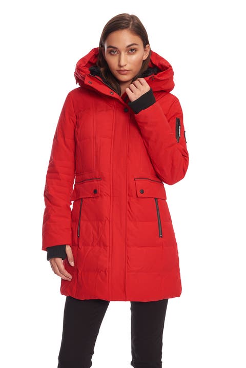 Ladies red parka coat hotsell