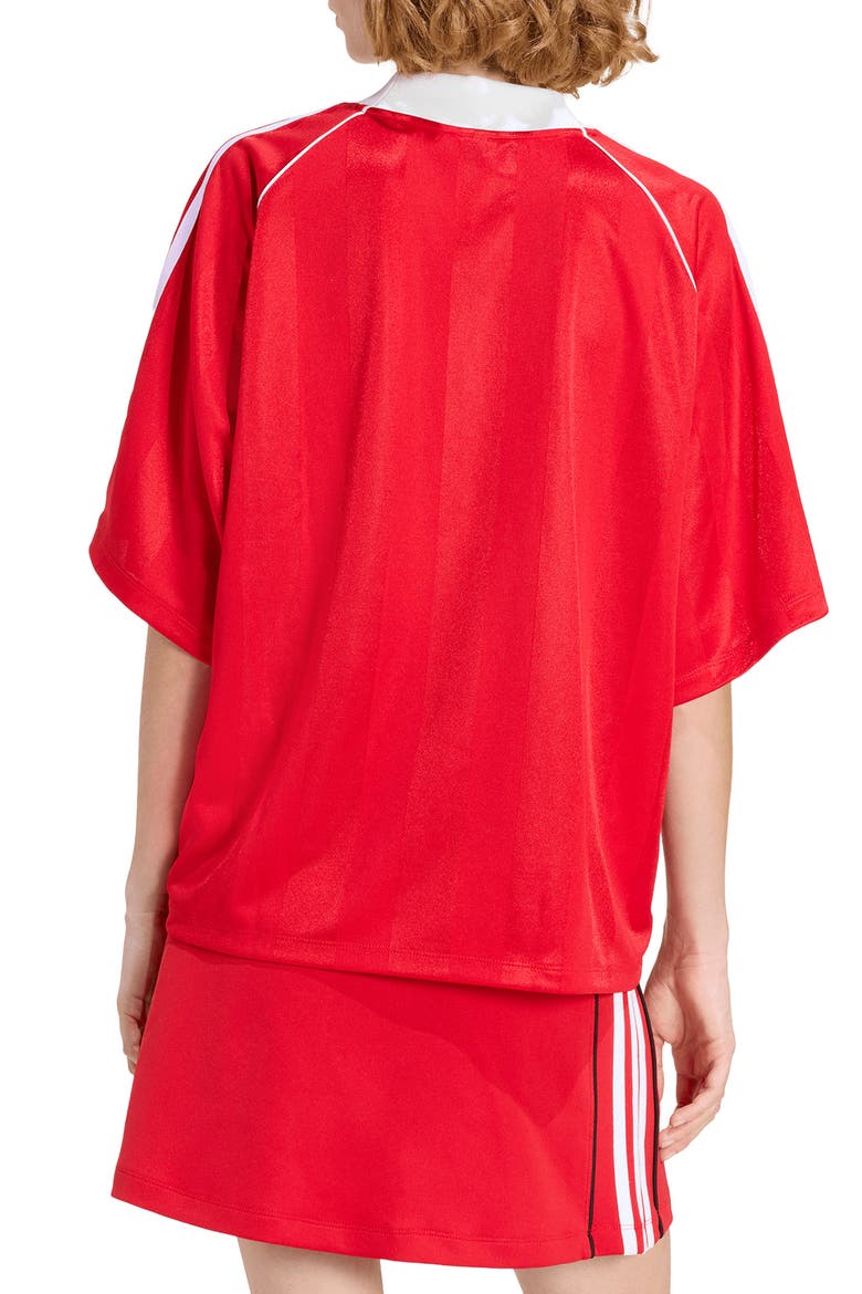 3-Stripes Jacquard V-Neck Top, Alternate, color, BETTER SCARLET/