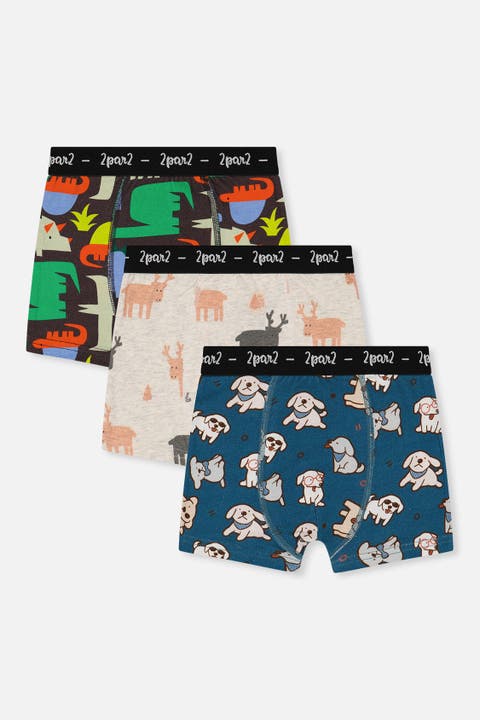 Animal Organic Cotton Elastic Waistband 3-Pack Boxers