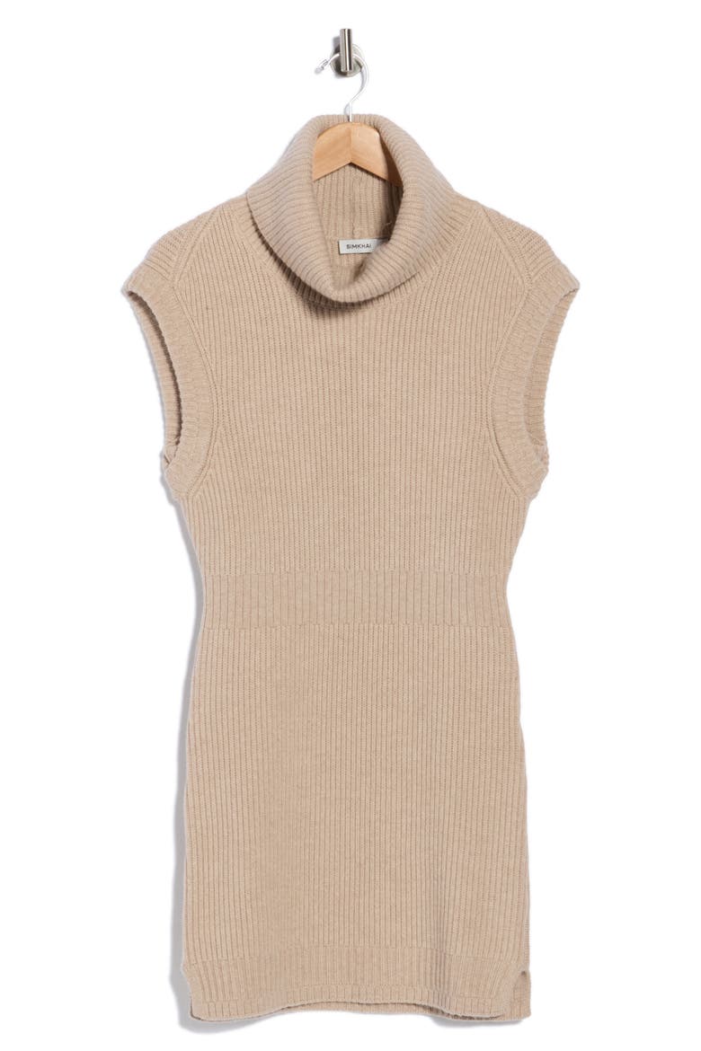 Albanie Turtleneck Wool Blend Minidress, Main, color, OATMEAL