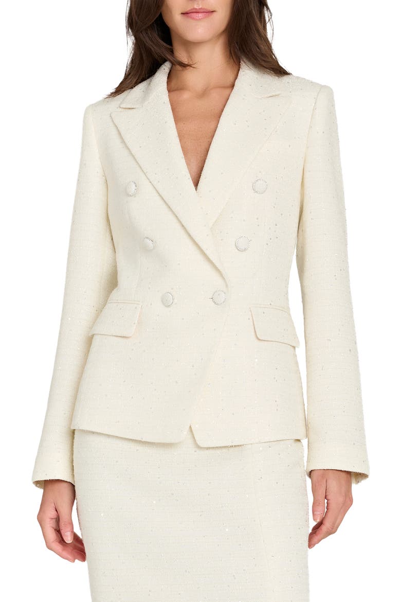 Crystal Double Breasted Bouclé Blazer, Main, color, VANILLA