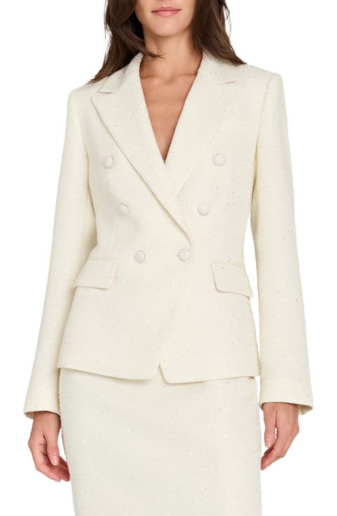 Crystal Double Breasted Bouclé Blazer (Petite)