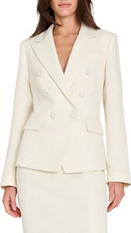 Tahari ASL Crystal Double Breasted Bouclé Blazer