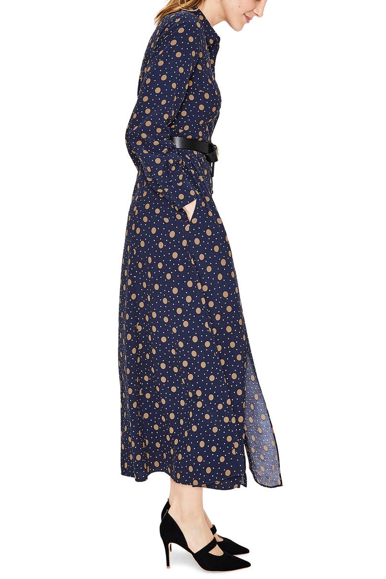 Polka Dot Midi Shirtdress, Alternate, color, NAVY/ SOFT TRUFFLE