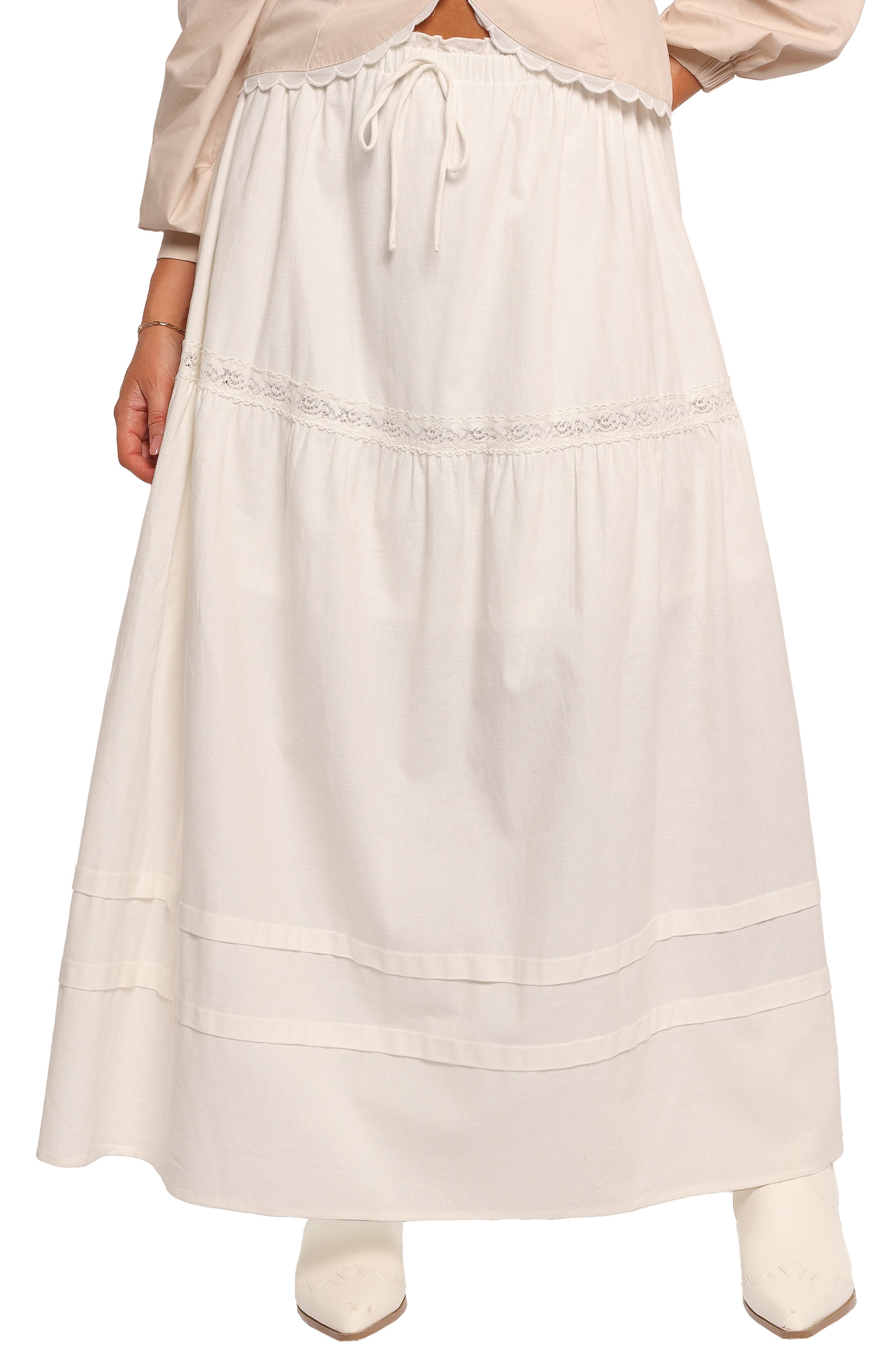 Petal & Pup Darlie Lace Trim Tiered Maxi Skirt