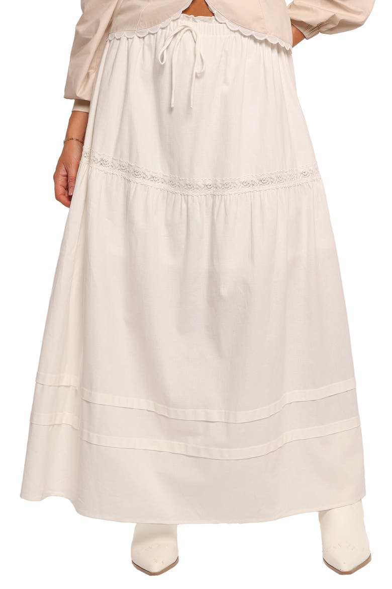 Darlie Lace Trim Tiered Maxi Skirt, Main, color, WHITE
