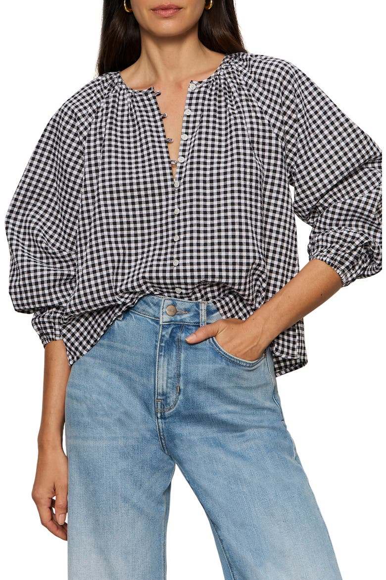 Perfect Gingham Button-Up Top, Main, color, BLACK