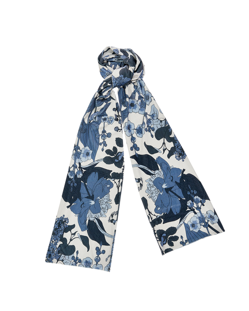 Fable England Deco Blooms Blue Tonal Velvet Scarf