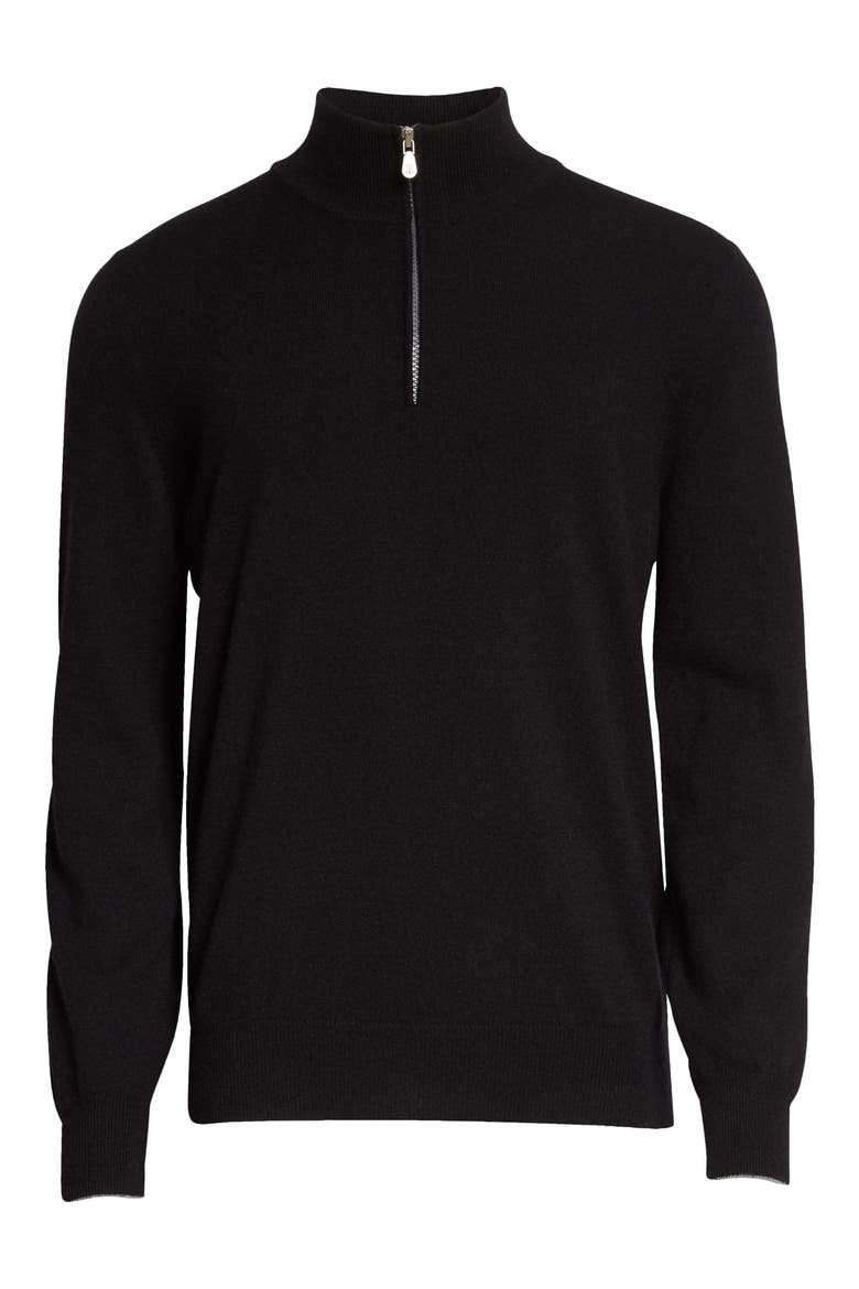 Quarter Zip Cashmere Pullover, Alternate, color, BLACK