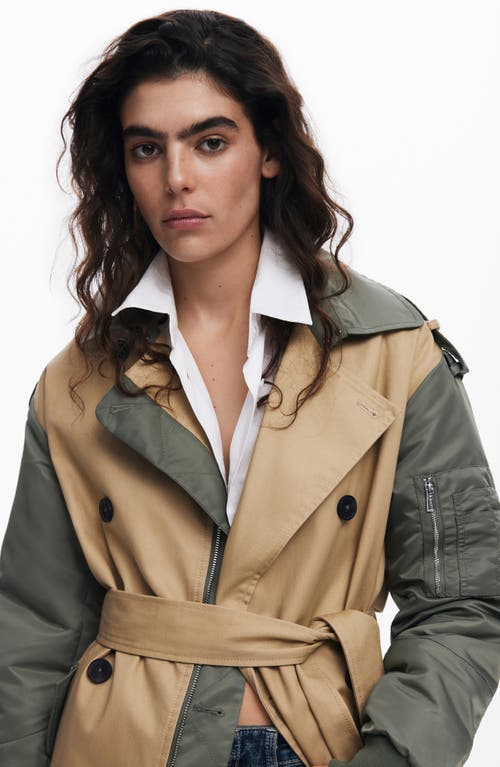 Desigual Mixed Media Bomber Hybrid Trench Coat In Beige