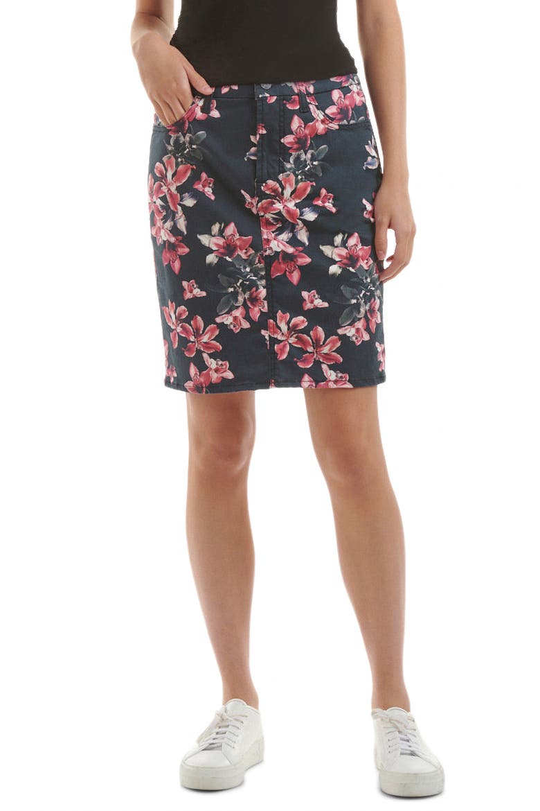 Floral Clean Hem Sateen Pencil Skirt, Main, color, WINTER IRIS