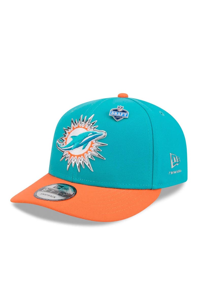 New Era Men's New Era  Aqua/Orange Miami Dolphins 2026 NFL Draft On Stage Pre-Curved 9FIFTY Snapback Hat, Main, color, Aqua