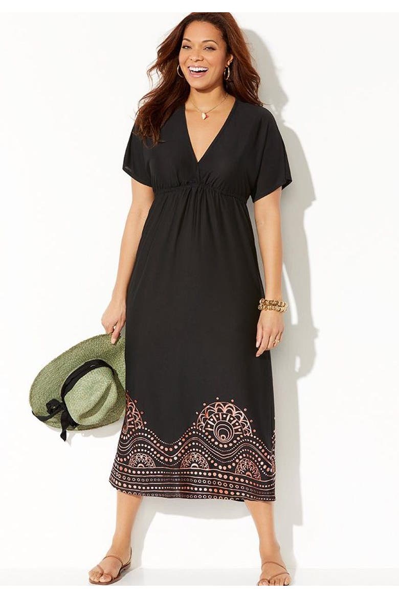 Kate V Neck Cover Up Maxi Dress, Alternate, color, Black