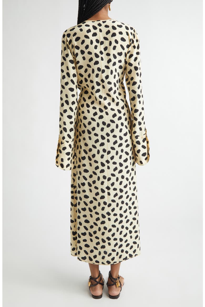 Ollantay Print Long Sleeve Silk Wrap Dress, Alternate, color, ECRU / BLACK