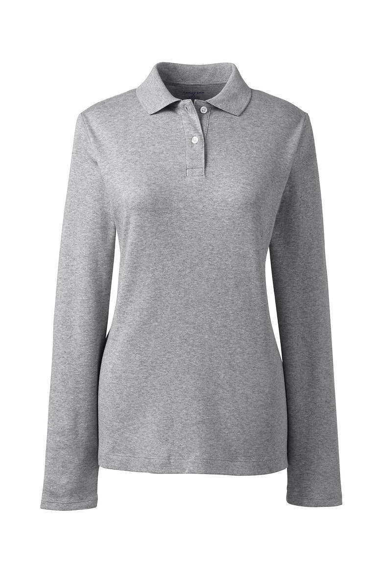 School Uniform  Long Sleeve Feminine Fit Interlock Polo Shirt, Alternate, color, Gray Heather