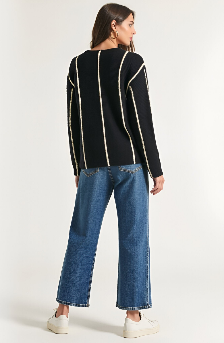 Modenaire Vertical Stripe Long Sleeve Knit Pullover Sweater, Alternate, color, 