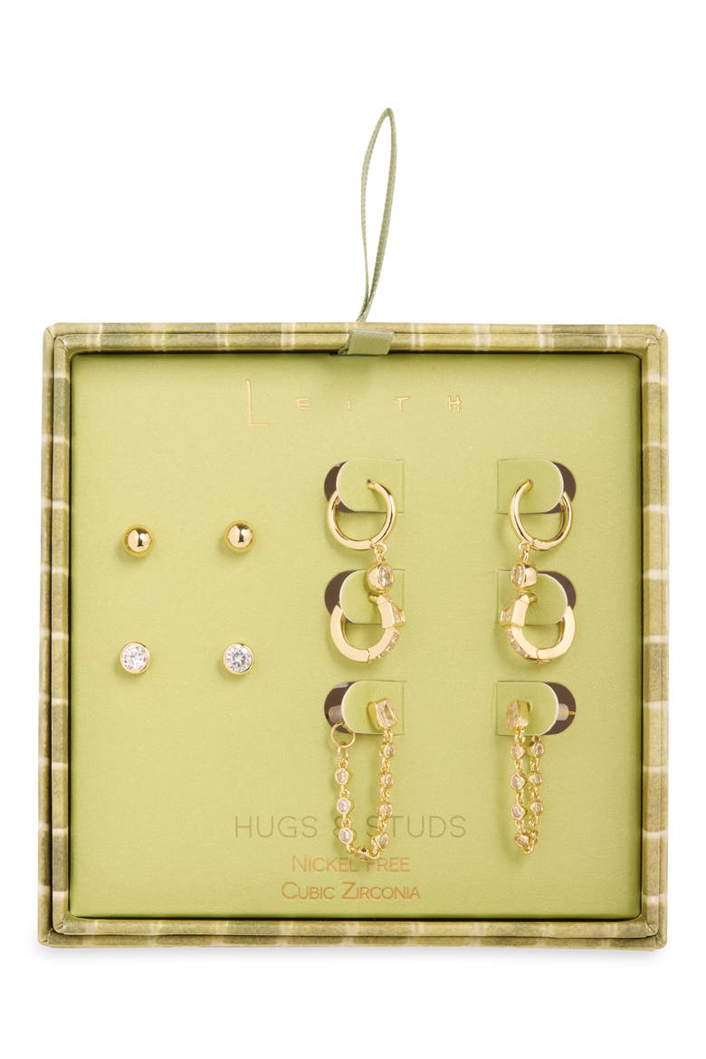 5-Pack Studs & Huggie Earrings, Main, color, CLEAR- GOLD
