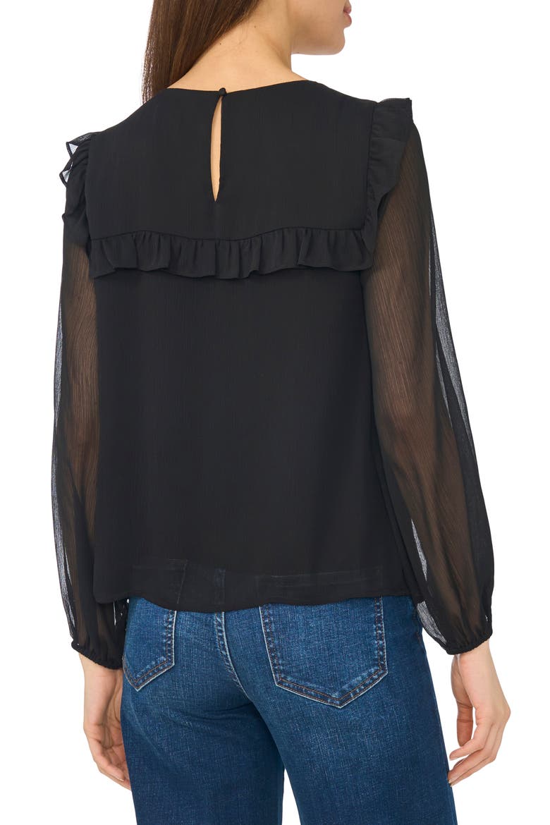 Ruffled Tie Neck Long Sleeve Top, Alternate, color, RICH BLACK