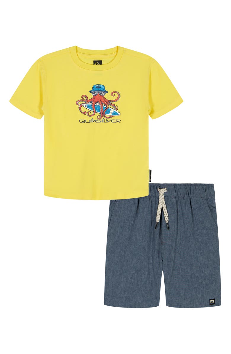 Quiksilver Graphic T-Shirt & Shorts Set, Main, color, Yellow Multi