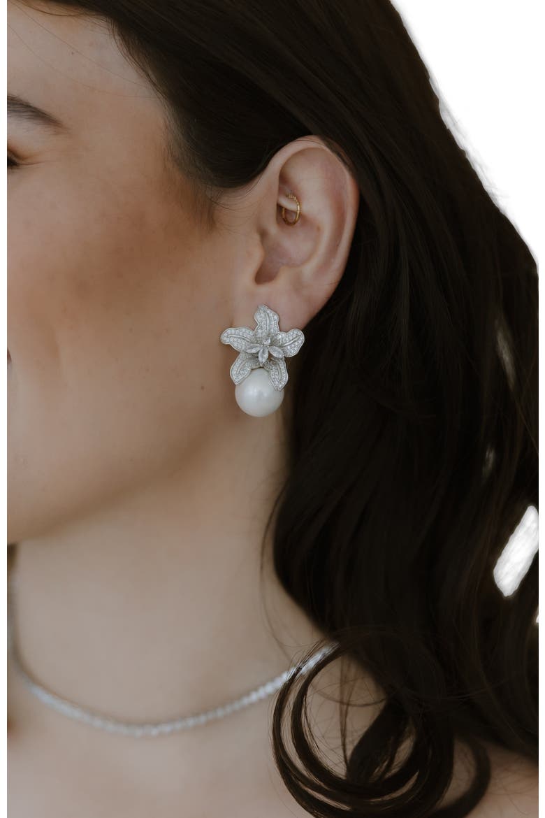 Sonnet Pearl Drop Earrings, Alternate, color, Silver