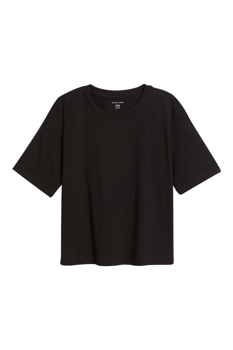 Cuffed Sleeve Cotton Crewneck T-Shirt, Alternate, color, BLACK