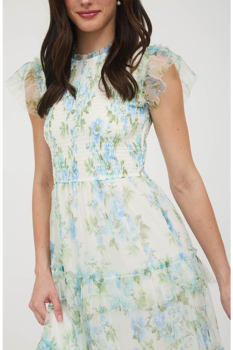 Floral Smocked Maxi Dress, Alternate, color, BLUE MULTI
