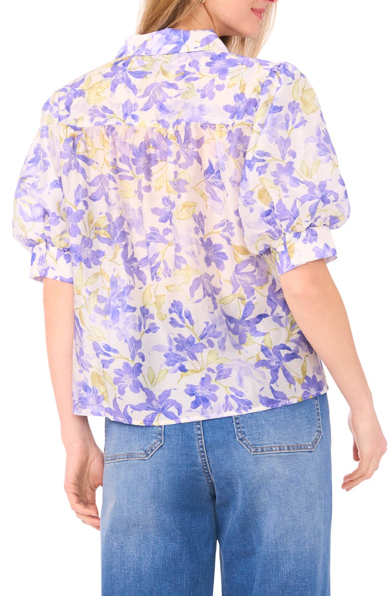 Vince Camuto Floral Puff Sleeve Button-Up Shirt, Alternate, color, Blue Iris