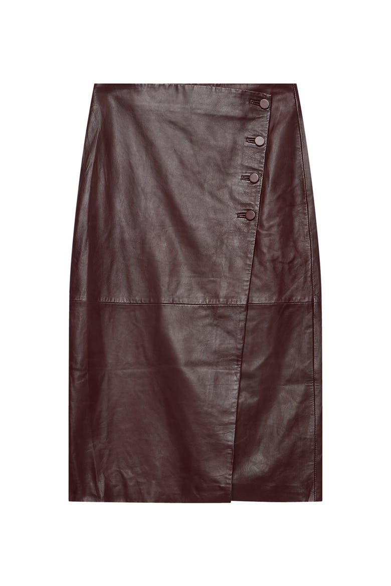 Leather Wrap Midi Skirt, Alternate, color, Burgundy