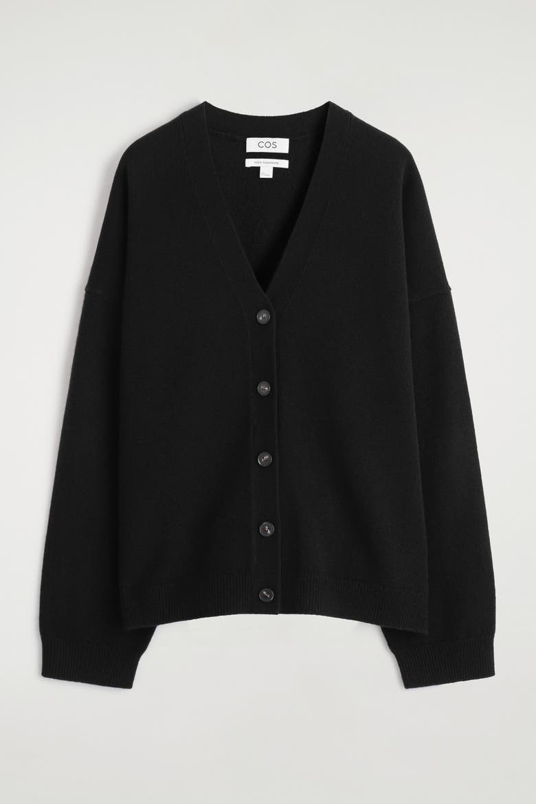 Cashmere Relaxed-Fit V-Neck Cardigan, Alternate, color, BLACK