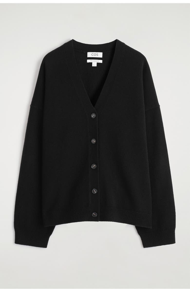 COS Cashmere Relaxed-Fit V-Neck Cardigan, Alternate, color, Black