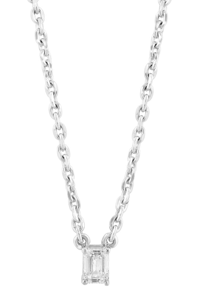 Sterling Silver Emerald Cut Diamond Pendant Necklace, Alternate, color, WHITE