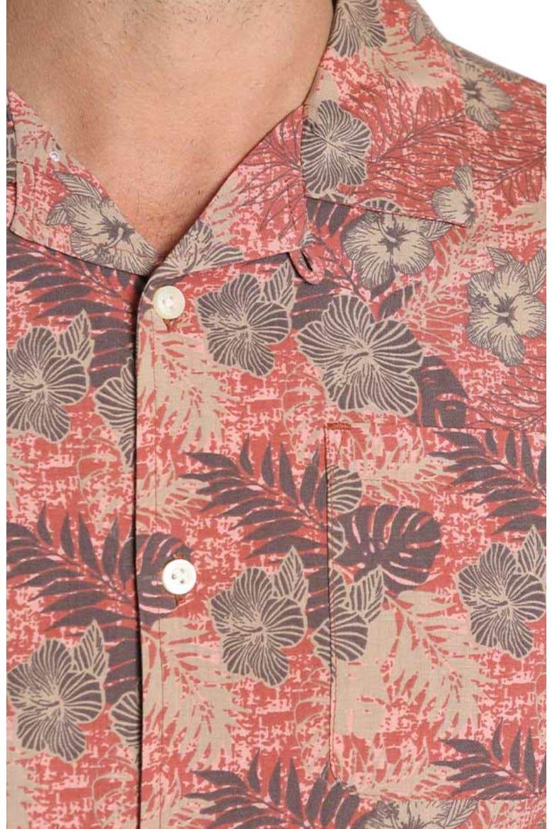 Tropical Print Short Sleeve Button-Up Shirt, Alternate, color, PINK TROPICAL PRINT