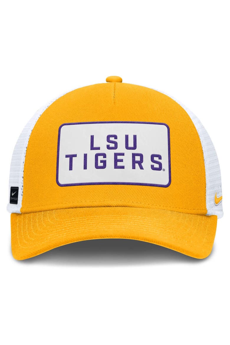 Men's Nike Gold/White LSU Tigers 2025 On-Field Rise Patch Trucker Adjustable Hat, Alternate, color, Gold