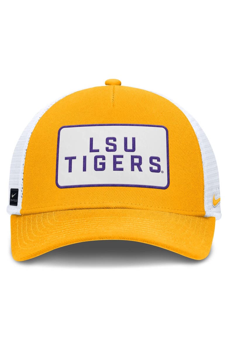 Nike Men's Nike Gold/White LSU Tigers 2025 On-Field Rise Patch Trucker Adjustable Hat, Alternate, color, Gold