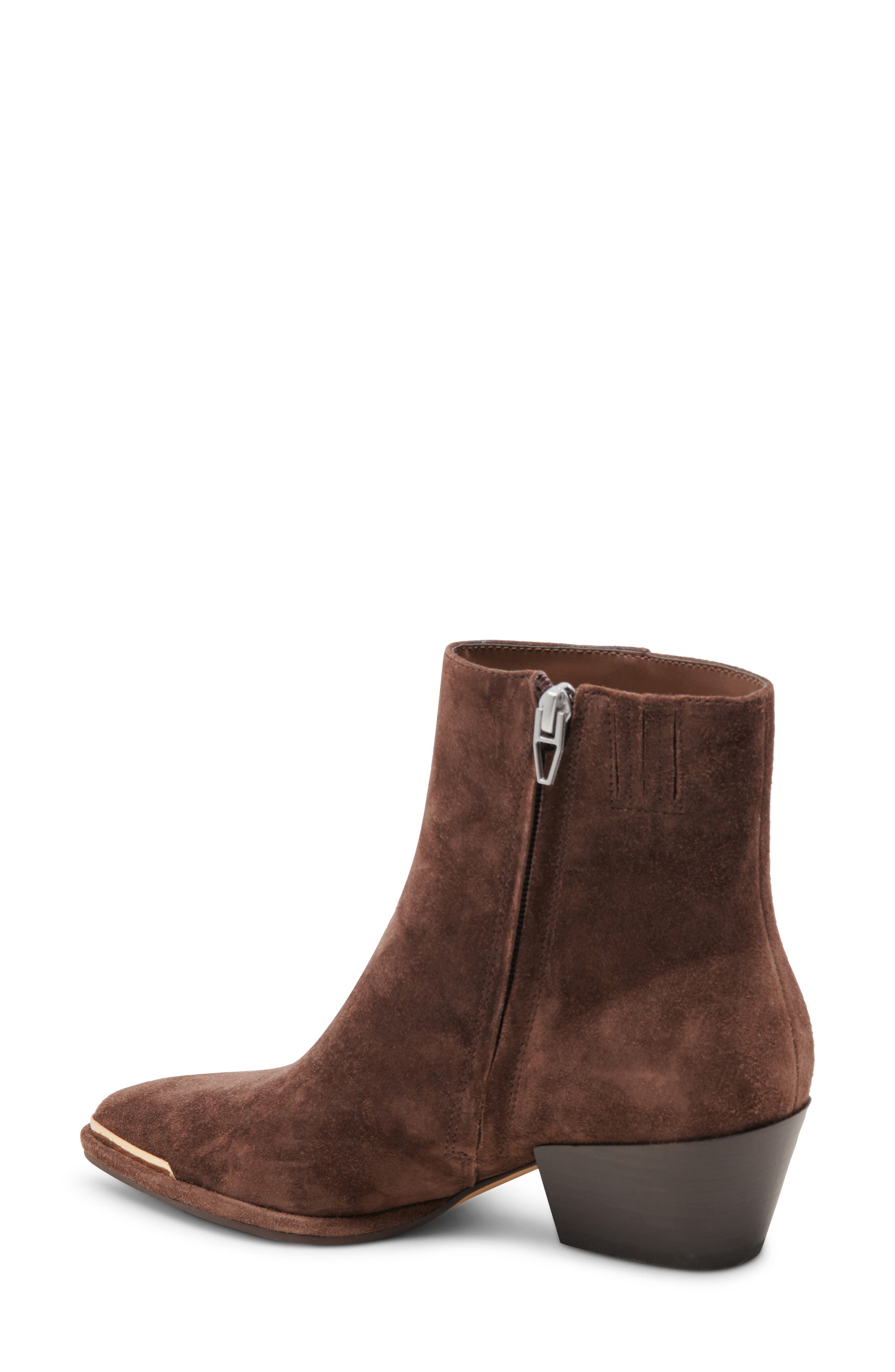 Nonah Pointed Toe Bootie, Alternate, color, DARK BROWN SUEDE