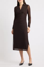 Madewell Long Sleeve Polo Mesh Midi Dress