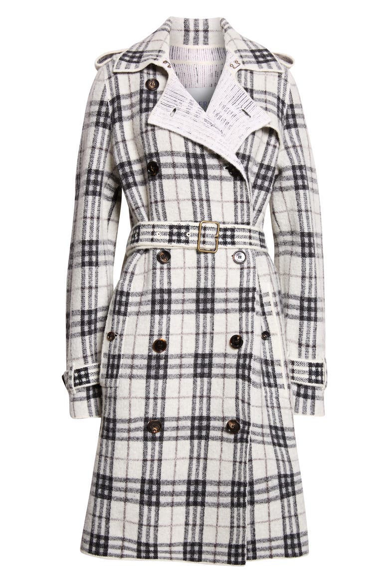 Danelle Plaid Double Breasted Sweater Coat, Main, color, BLACK / WHITE