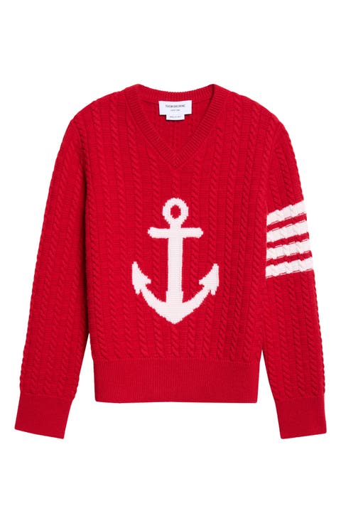 4-Bar Anchor Intarsia Cable Stitch Wool Sweater