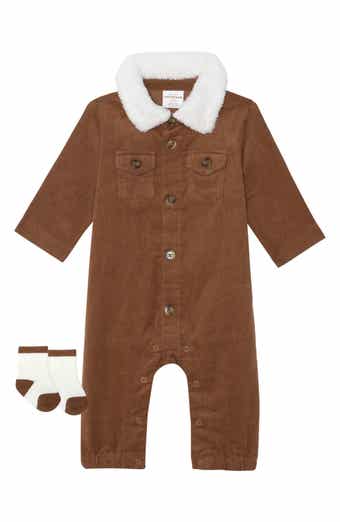 PL Baby by Petit Lem 2-Piece Fleece Collar Corduroy Romper Set