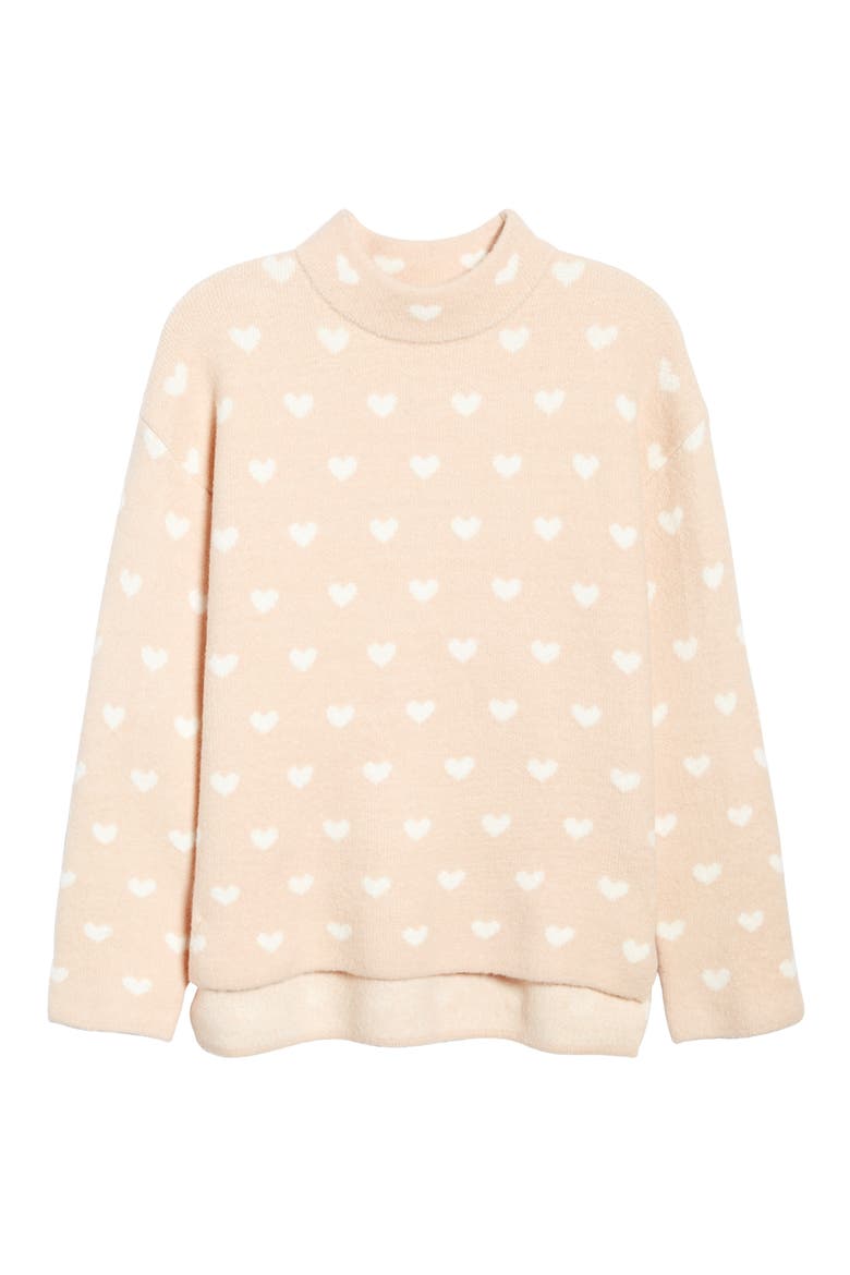 Pattern Mock Neck Sweater, Alternate, color, PINK SMOKE- IVORY HEART CHECK