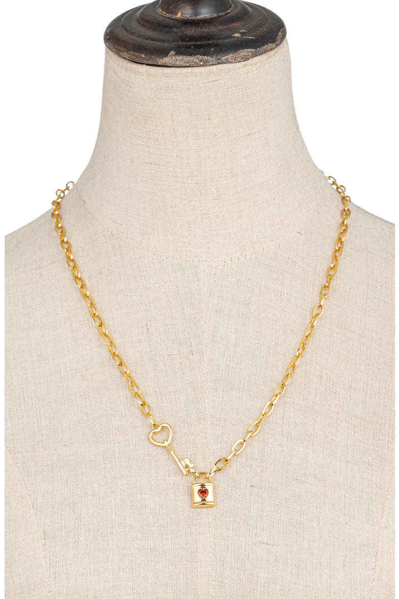 Ivanna Cubic Zirconia Lock & Key Pendant Necklace, Alternate, color, GOLD