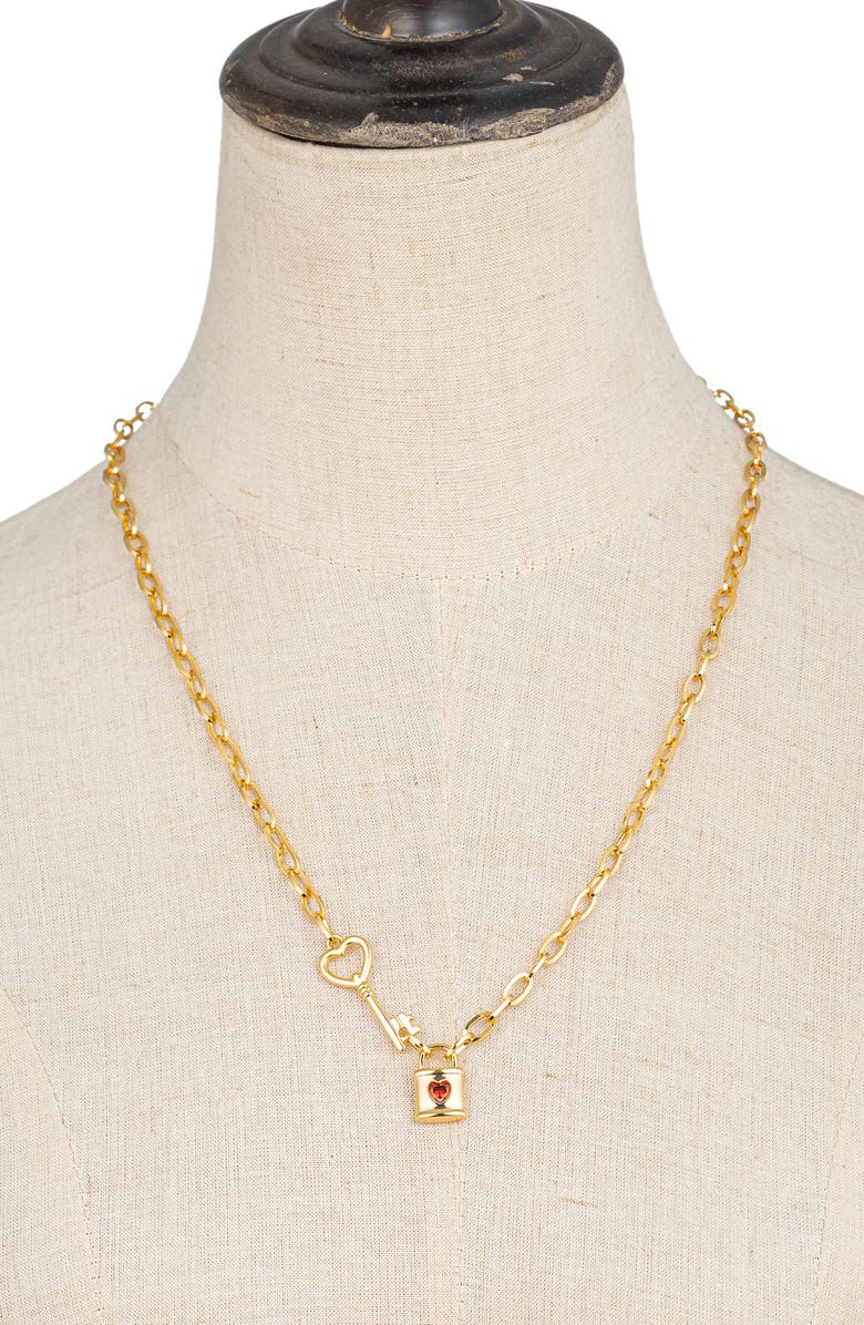 EYE CANDY LOS ANGELES Ivanna Cubic Zirconia Lock & Key Pendant Necklace, Alternate, color, Gold