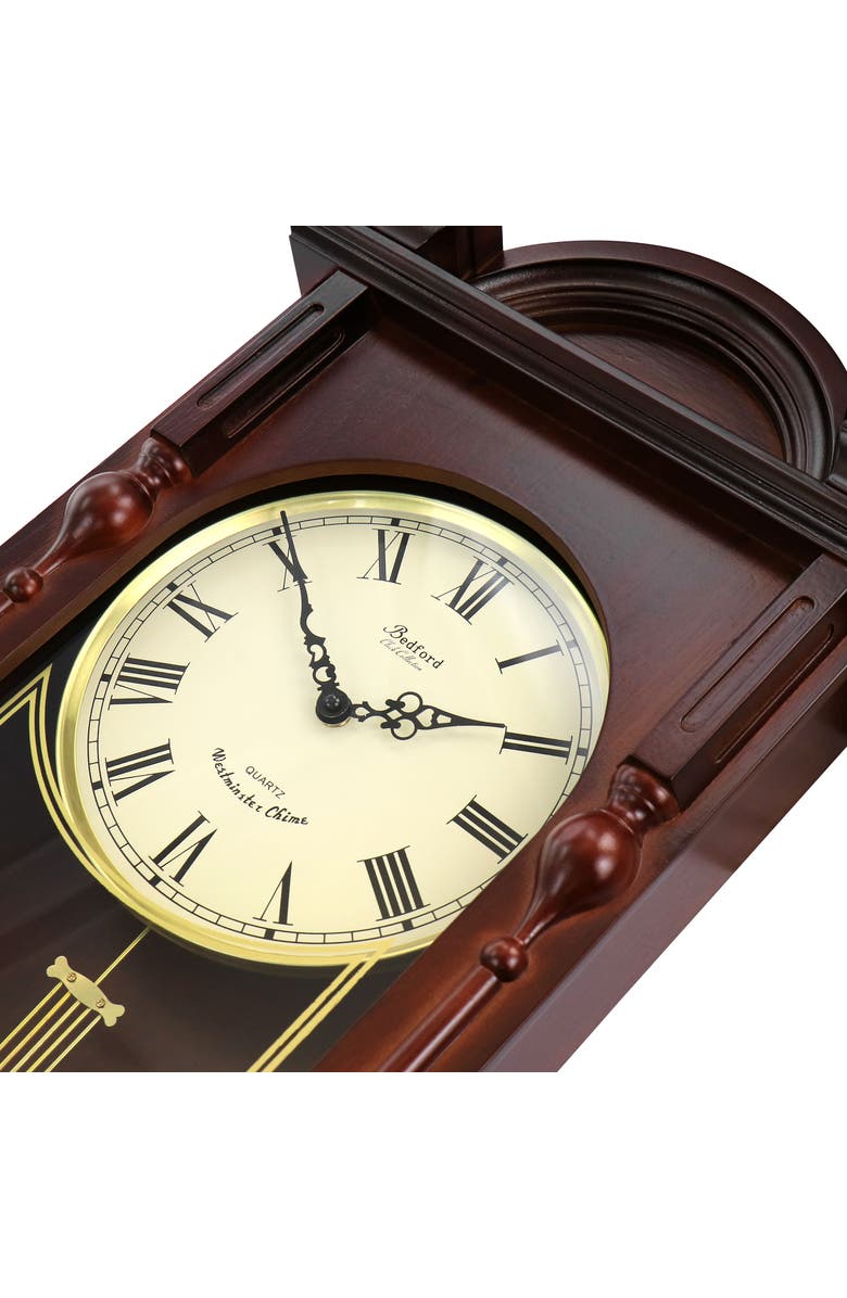 Bedford Clock Collection Grand Chiming Pendulum Wall Clock, Alternate, color, Mahogany