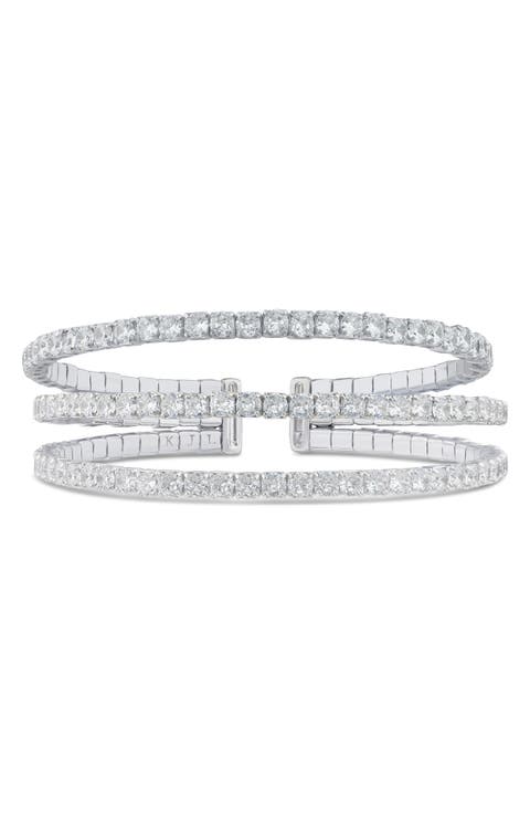 Cubic Zirconia Triple Row Flex Cuff Bracelet