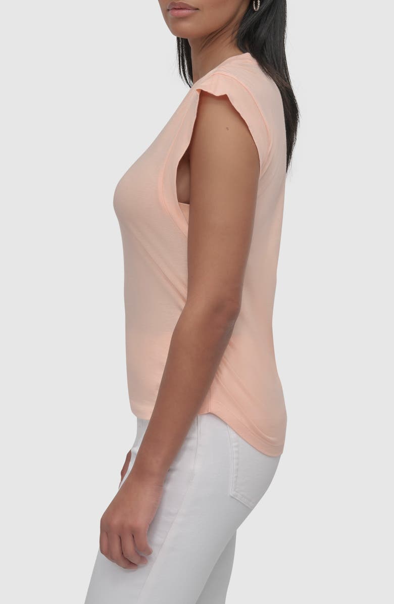 DKNY Jeans V-Neck Ruched Shoulder Top, Alternate, color, Tropical Peach